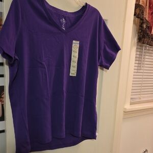 St. John's Bay Purple Short Sleeve V-Neck Top